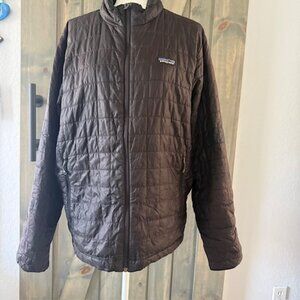 Patagonia Jacket Men Large Black Nano Puff Nylon Full Zip Pockets Outdoors